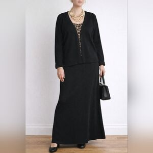 Vintage Set Ribbed Black Cardigan and Skirt Set Large/XL